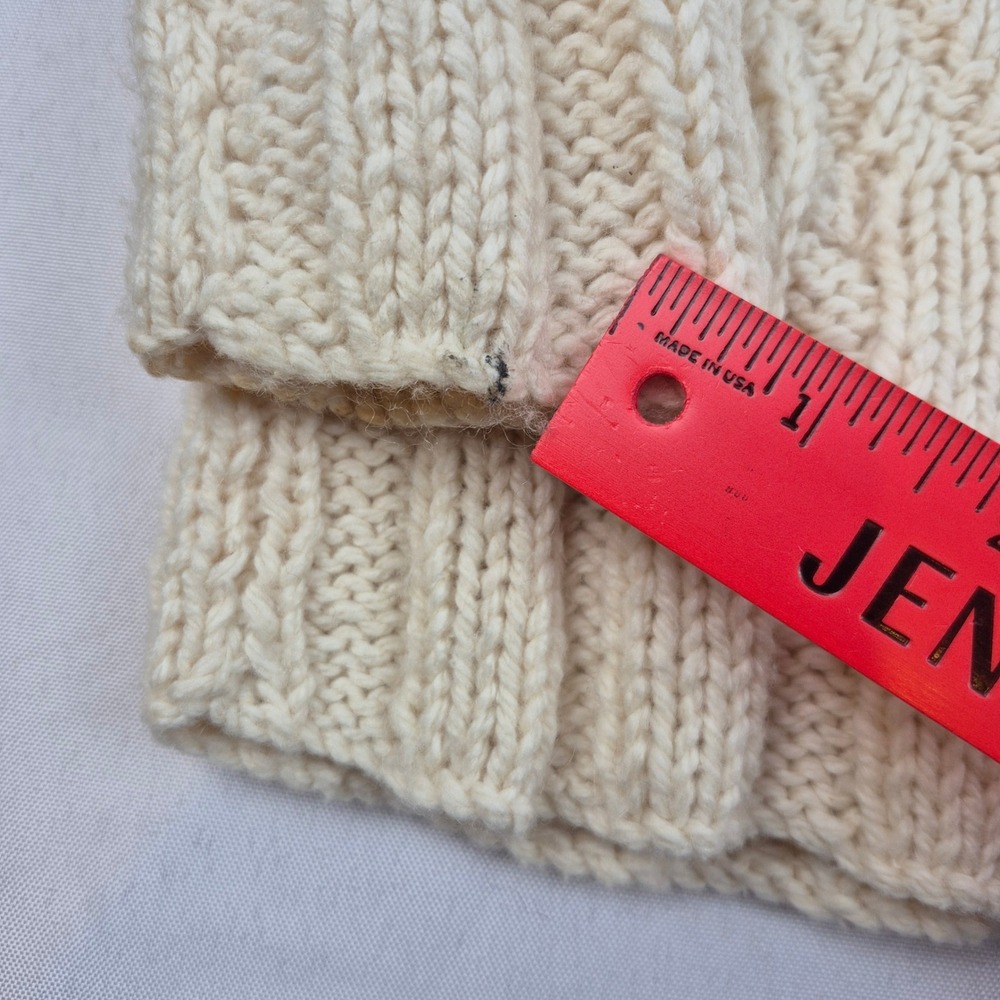 Handmade Knit Sweater M Ivory‎ Cable V Neck Drawstring Hem VTG Y2K Cottagecore - Picture 10 of 12
